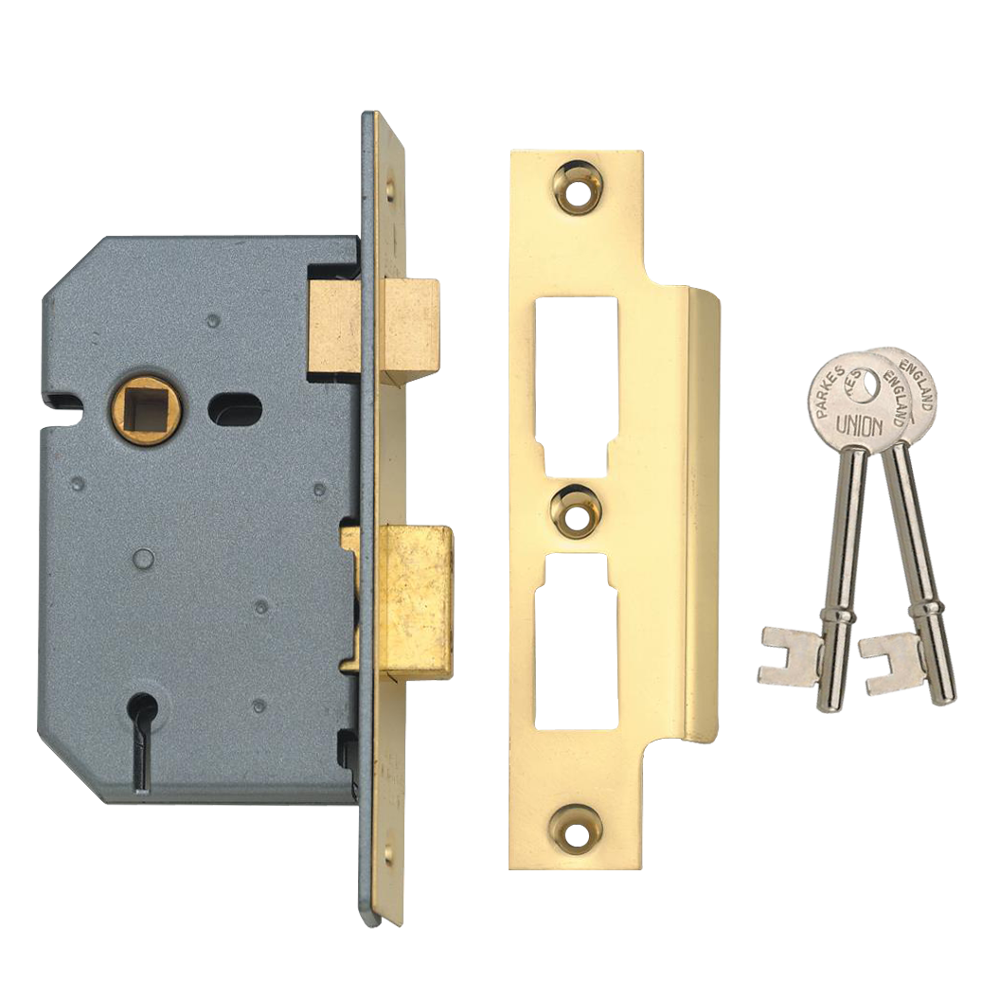 UNION 2277 3 Lever Sashlock 64mm Keyed To Differ Pro - Polished Lacquered Brass