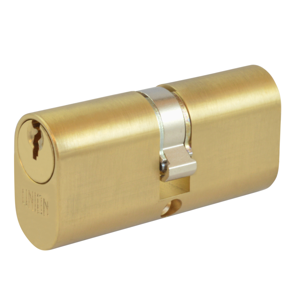 UNION 2X6 Oval Double Cylinder 65mm 32.5/32.5 27.5/10/27.5 Keyed To Differ PL - Polished Lacquered Brass