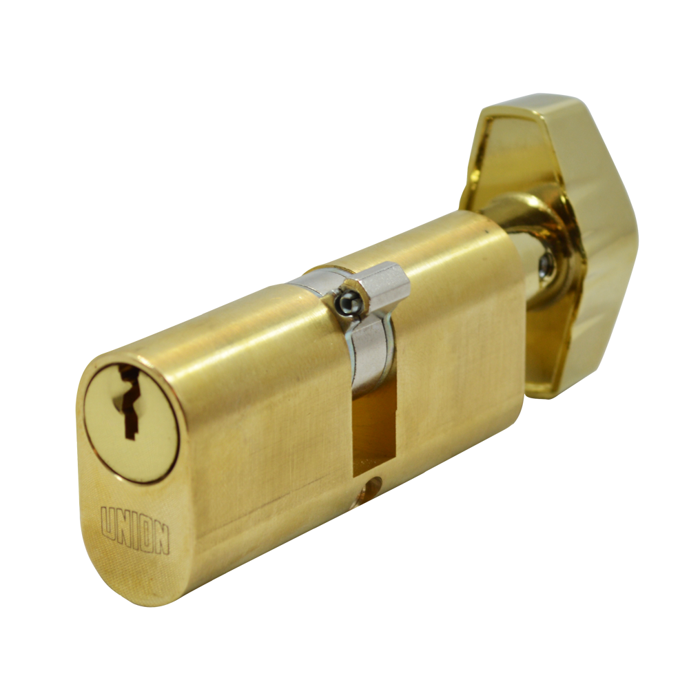 UNION 2X13 Oval Key & Turn Cylinder 65mm 32.5/T32.5 27.5/10/T27.5 Keyed To Differ PL - Polished Lacquered Brass