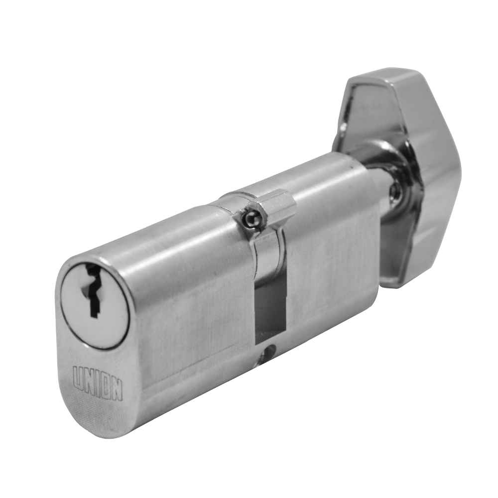 UNION 2X13 Oval Key & Turn Cylinder 65mm 32.5/T32.5 27.5/10/T27.5 Keyed To Differ - Satin Chrome