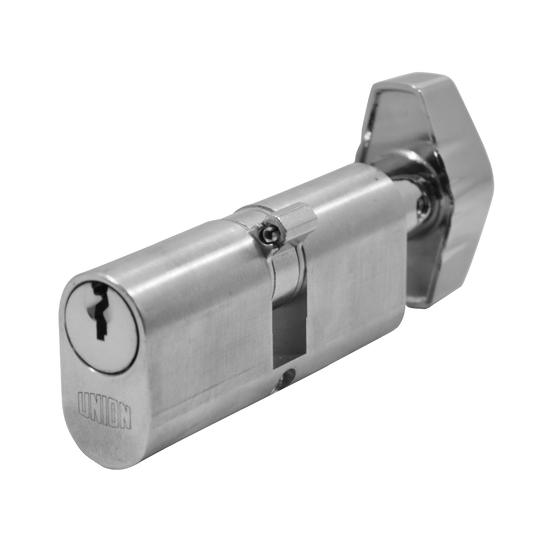 UNION 2X13 Oval Key & Turn Cylinder 65mm 32.5/T32.5 27.5/10/T27.5 Keyed To Differ - Satin Chrome