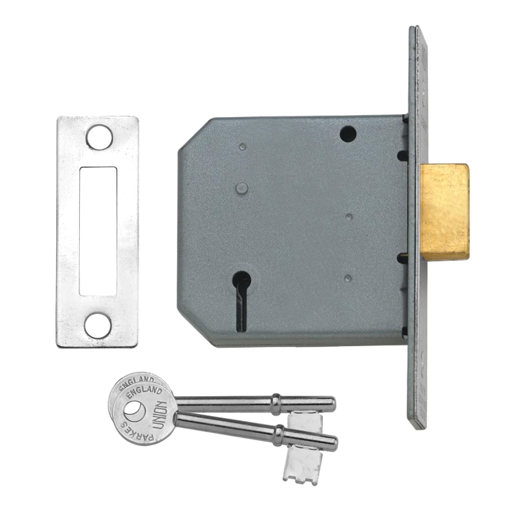 UNION 2177 3 Lever Deadlock 75mm Keyed To Differ - Satin Chrome
