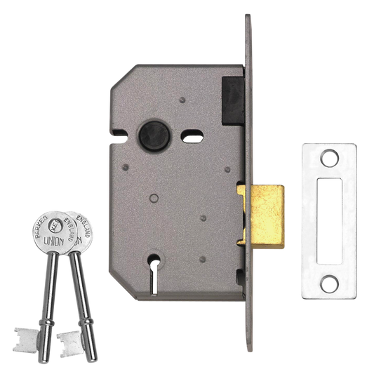 UNION 2157 3 Lever Deadlock 64mm Keyed To Differ - Satin Chrome