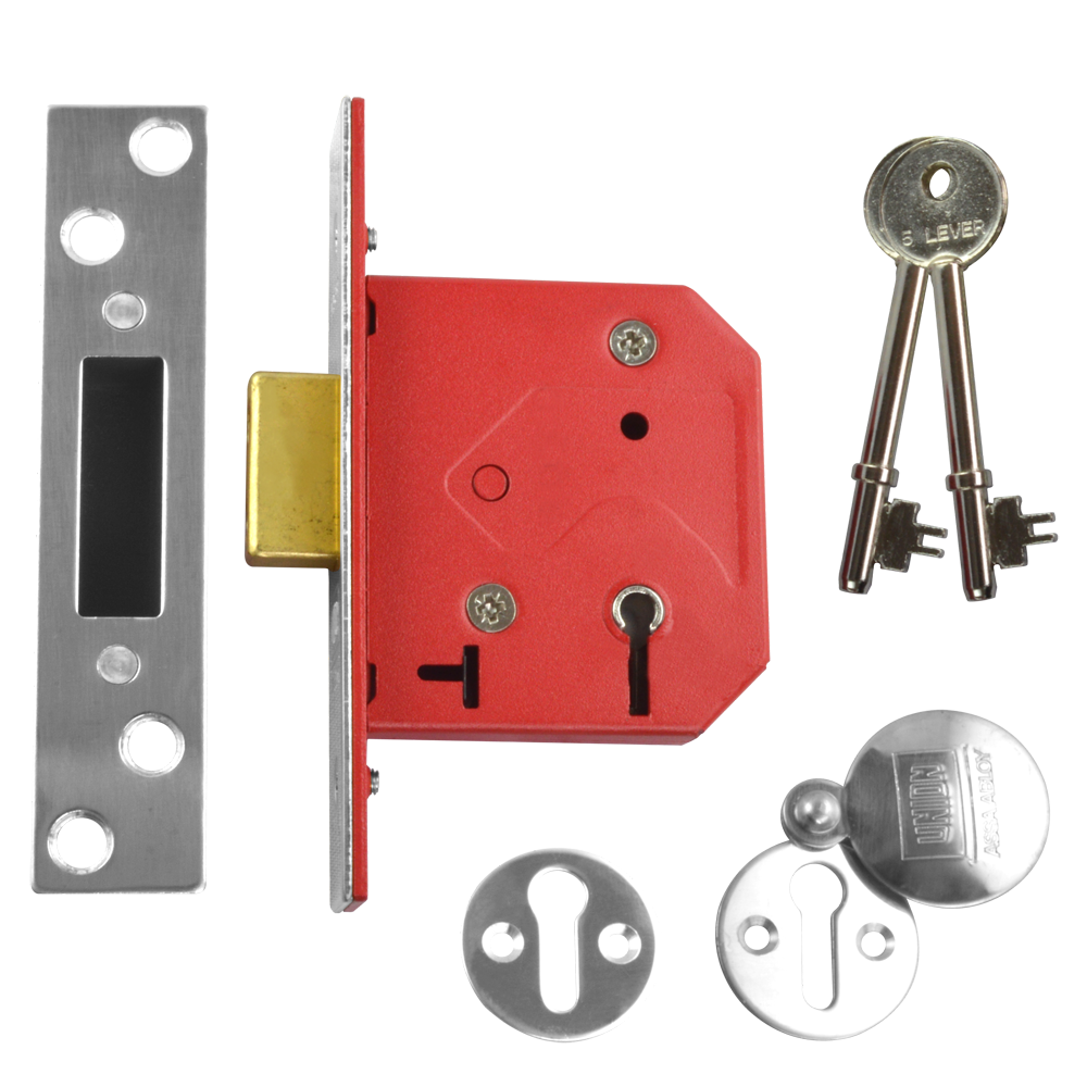 UNION 2101 5 Lever Deadlock 64mm Keyed To Differ - Satin Chrome