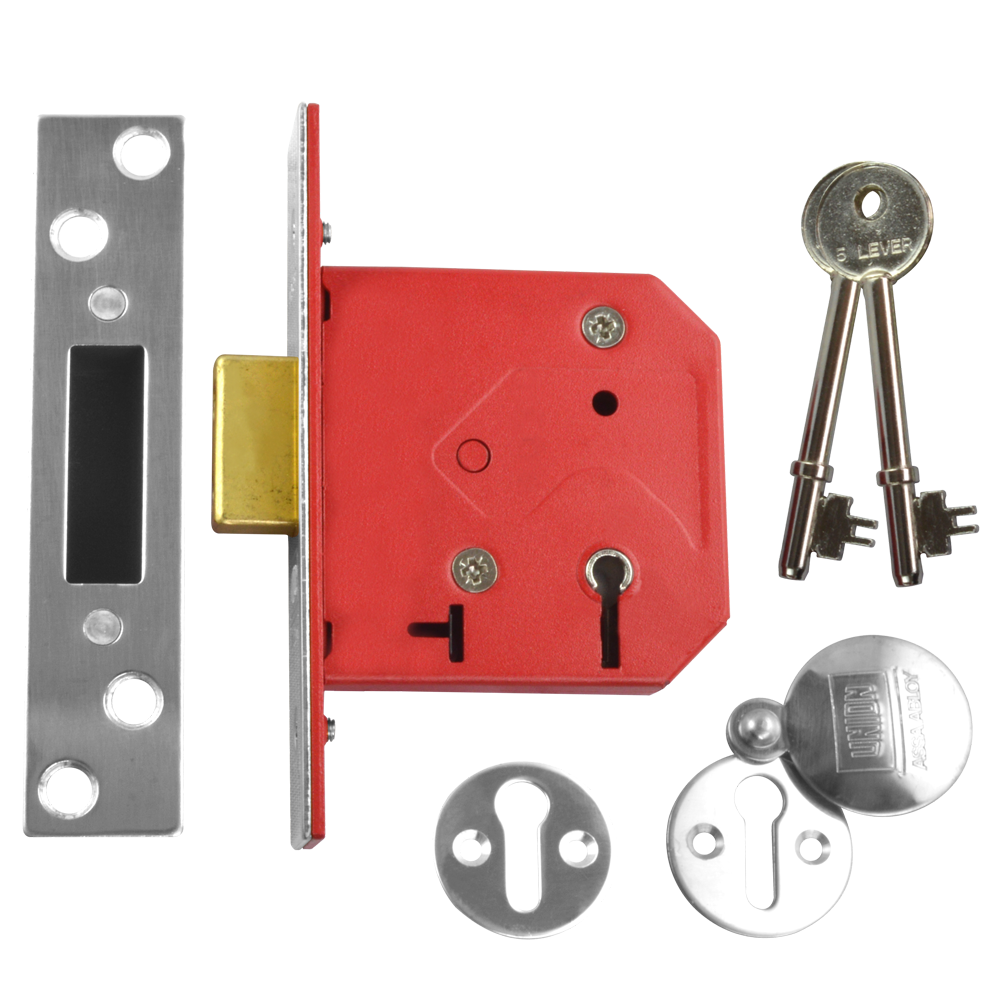 UNION 2101 5 Lever Deadlock 75mm Keyed To Differ - Satin Chrome