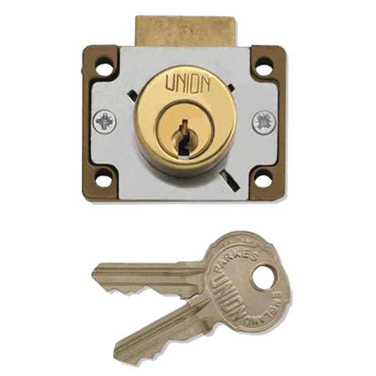 UNION 4147 Cylinder Cupboard Drawer Lock 44mm Keyed To Differ - Polished Lacquered Brass