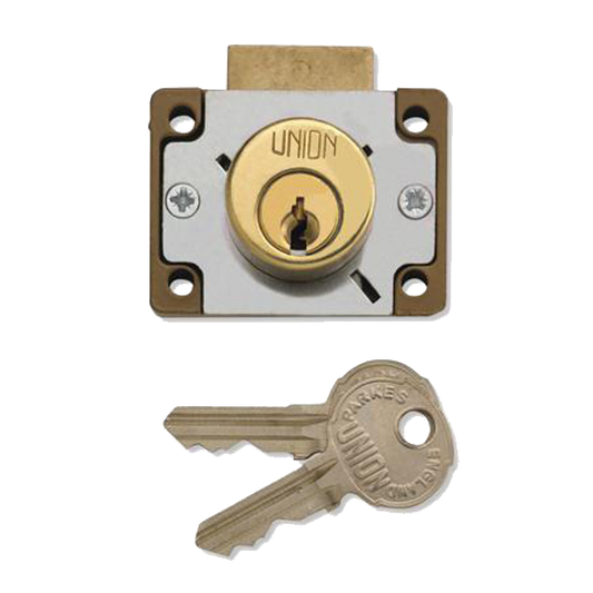 UNION 4148 Cylinder Springbolt Cupboard Till Lock 44mm Keyed To Differ - Polished Lacquered Brass