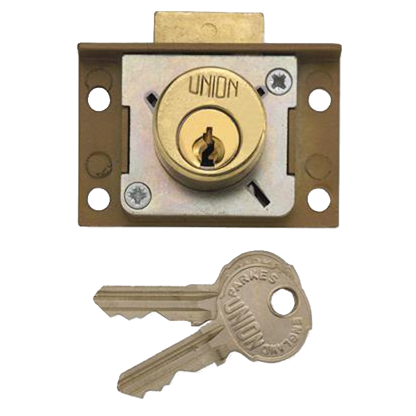 UNION 4137 Cylinder Cupboard Drawer Lock 50mm Keyed To Differ - Polished Lacquered Brass