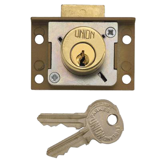 UNION 4137 Cylinder Cupboard Drawer Lock 50mm Keyed To Differ - Polished Lacquered Brass