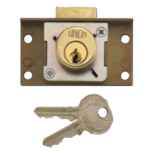 UNION 4137 Cylinder Cupboard Drawer Lock 64mm Keyed To Differ - Polished Lacquered Brass