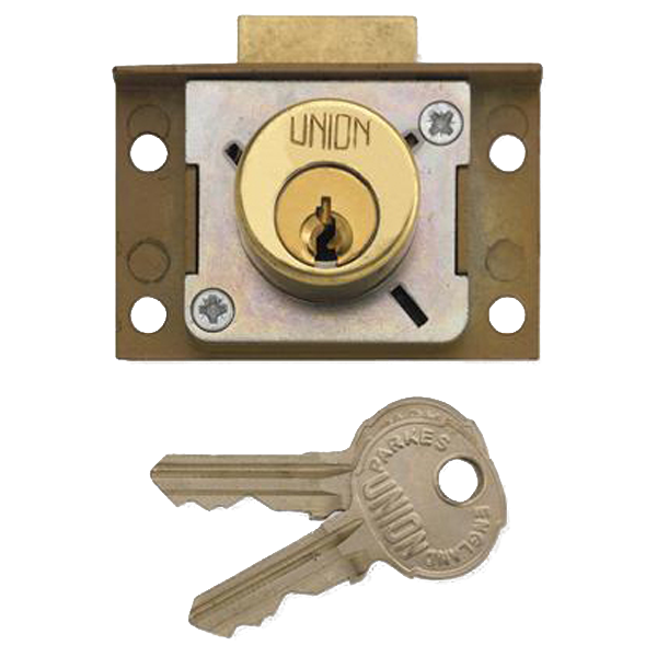 UNION 4138 Cylinder Springbolt Cupboard Till Lock 50mm Keyed To Differ - Polished Lacquered Brass