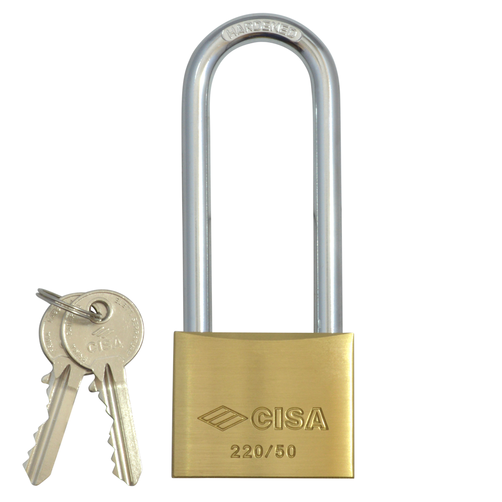 CISA 22011 KD Long Shackle Brass Padlock 50mm Keyed To Differ - Brass