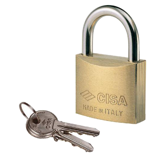 CISA 22010 KA Open Shackle Brass Padlock 30mm Keyed Alike `GA0200` - Brass