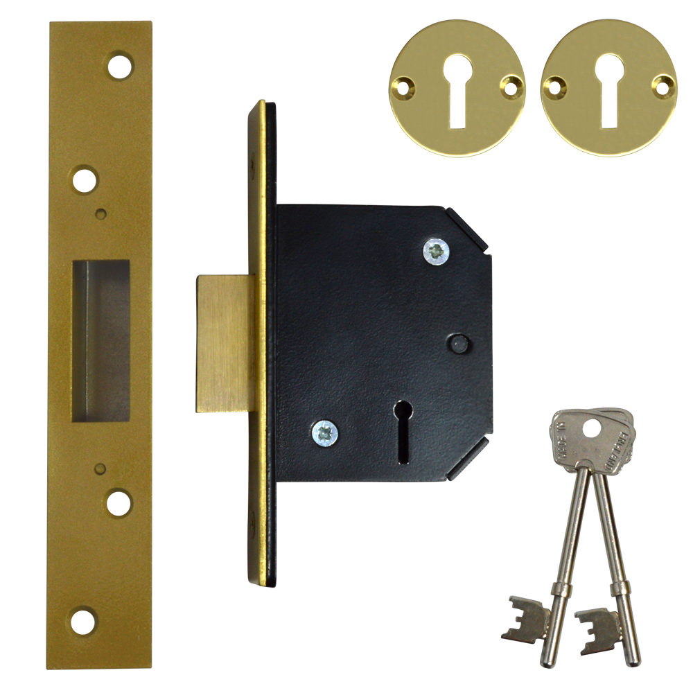 WILLENHALL LOCKS M1 5 Lever Deadlock 64mm Keyed To Differ - Polished Brass