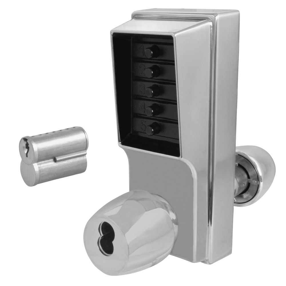 DORMAKABA Series 1000 1041B Knob Operated Digital Lock With Key Override & Passage Set With Cylinder 1041B-26D - Satin Chrome