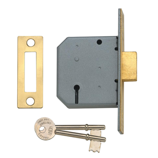 UNION 2177 3 Lever Deadlock 64mm PB Keyed To Differ - Polished Lacquered Brass