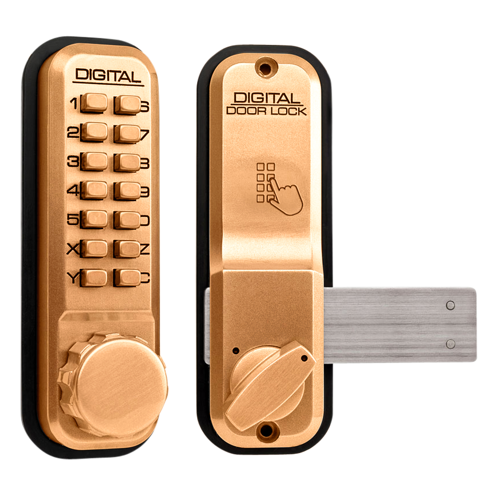 LOCKEY 2200 Series Digital Lock With Rim Dead Bolt Polished Brass