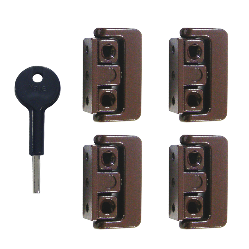 YALE 8K101 Window Swing Lock 4 Locks + 1 Key Pro - Brown
