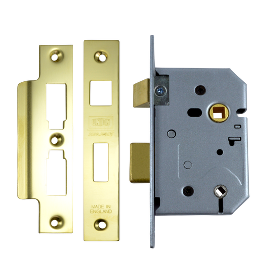 UNION 2226 Mortice Bathroom Lock 64mm - Polished Lacquered Brass