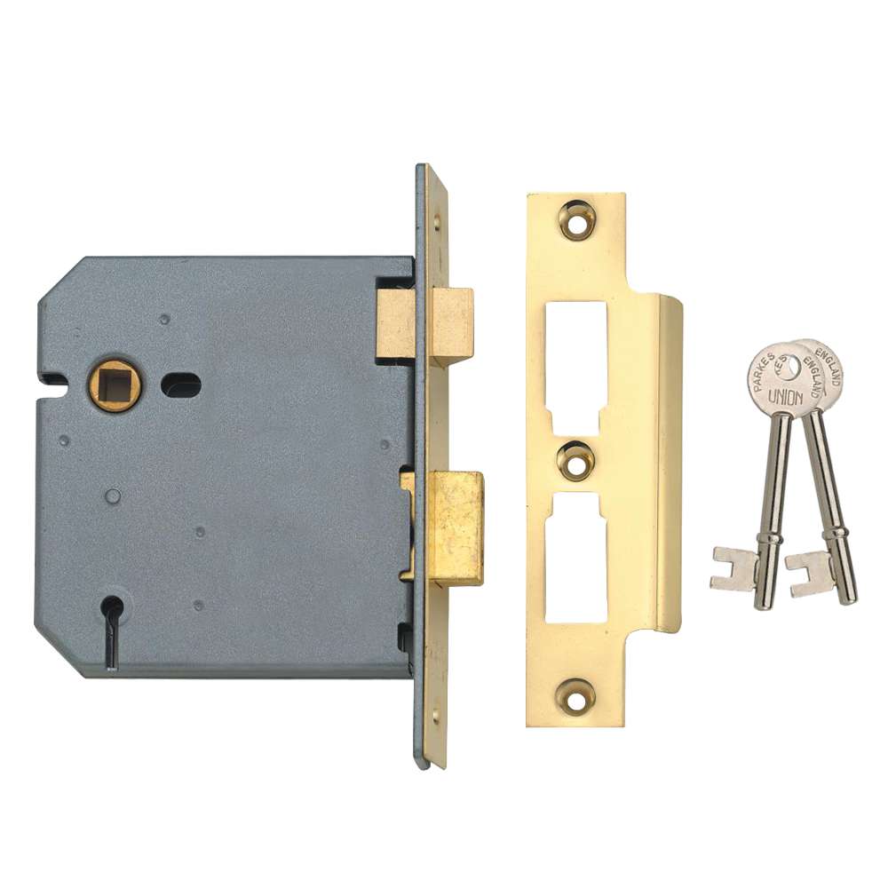 UNION 2277 3 Lever Sashlock 100mm Keyed To Differ - Polished Lacquered Brass