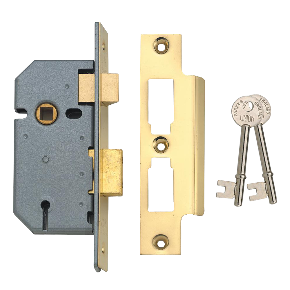 UNION 2277 3 Lever Sashlock 50mm Keyed To Differ - Polished Lacquered Brass