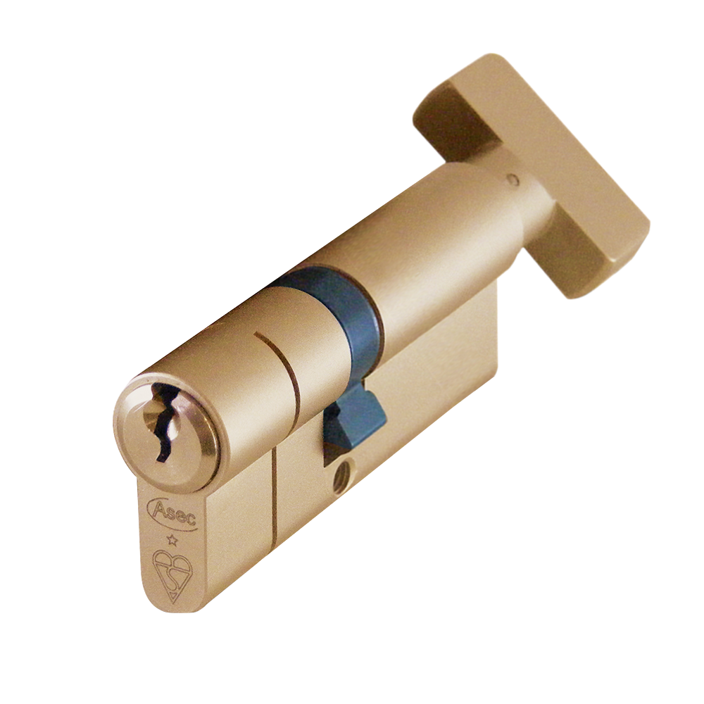 ASEC Kite BS 1 Star Kitemarked Euro Key & Turn Cylinder 70mm 30/T40 25/10/T35 Keyed To Differ Pro - Polished Brass