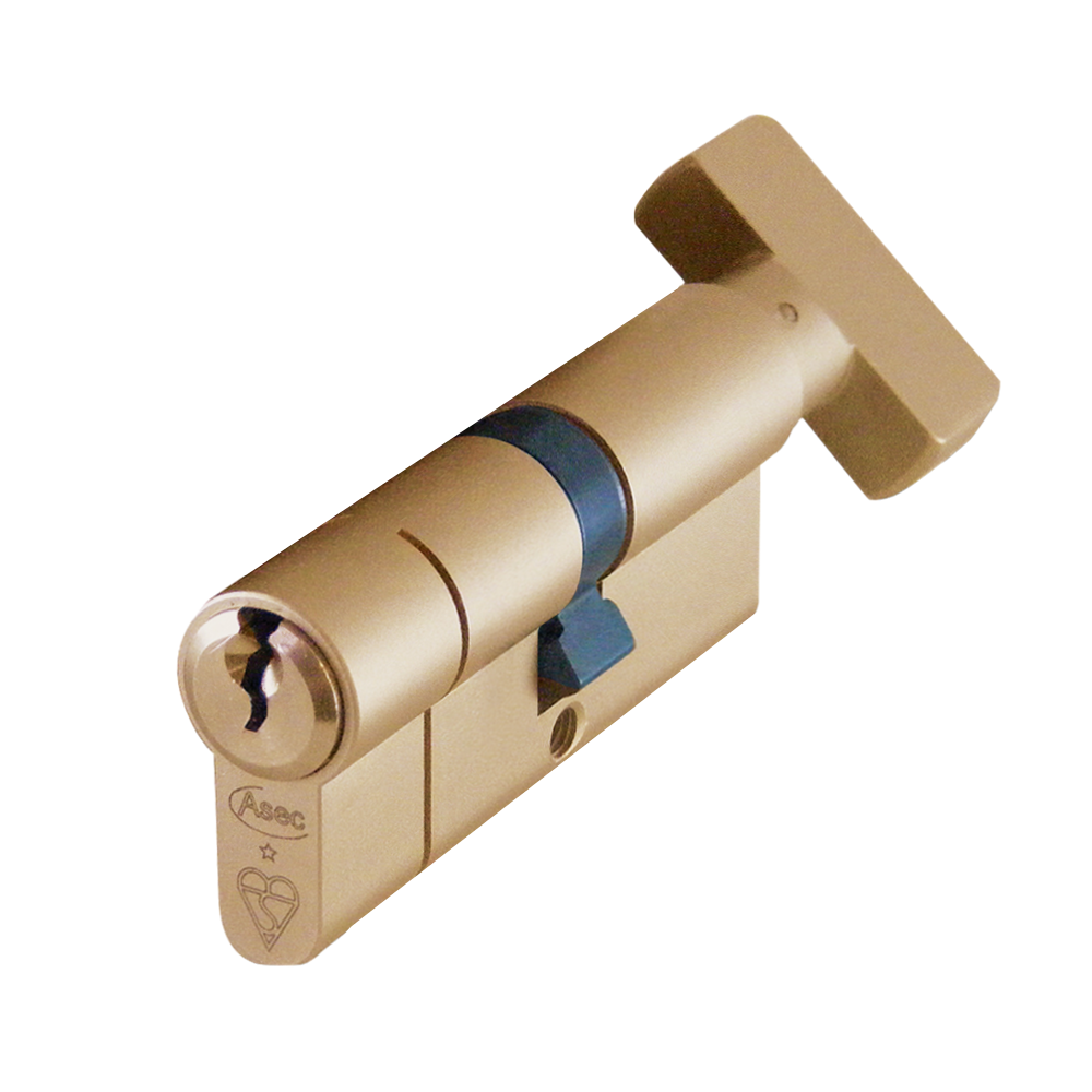 ASEC Kite BS 1 Star Kitemarked Euro Key & Turn Cylinder 70mm 40/T30 35/10/T25 Keyed To Differ Pro - Polished Brass