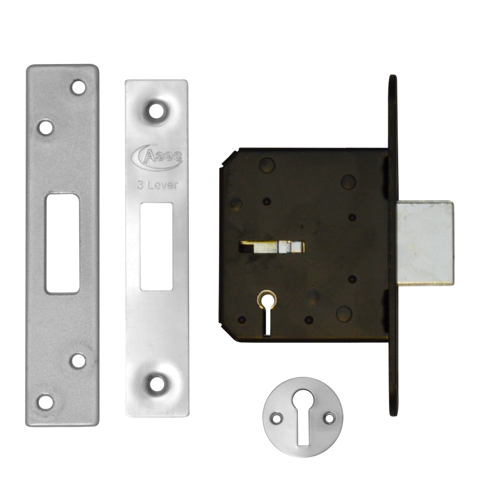ASEC 3 Lever Deadlock 64mm Keyed To Differ - Stainless Steel