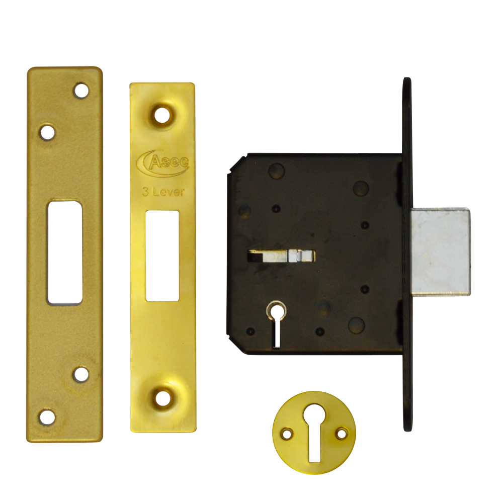 ASEC 3 Lever Deadlock 64mm Keyed To Differ - Polished Brass
