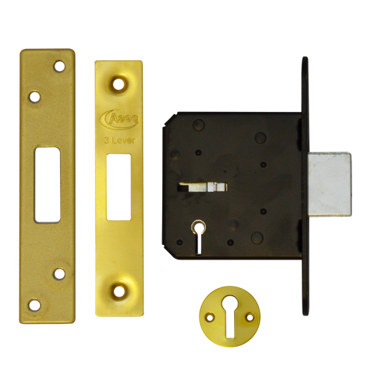 ASEC 3 Lever Deadlock 76mm Keyed To Differ - Polished Brass