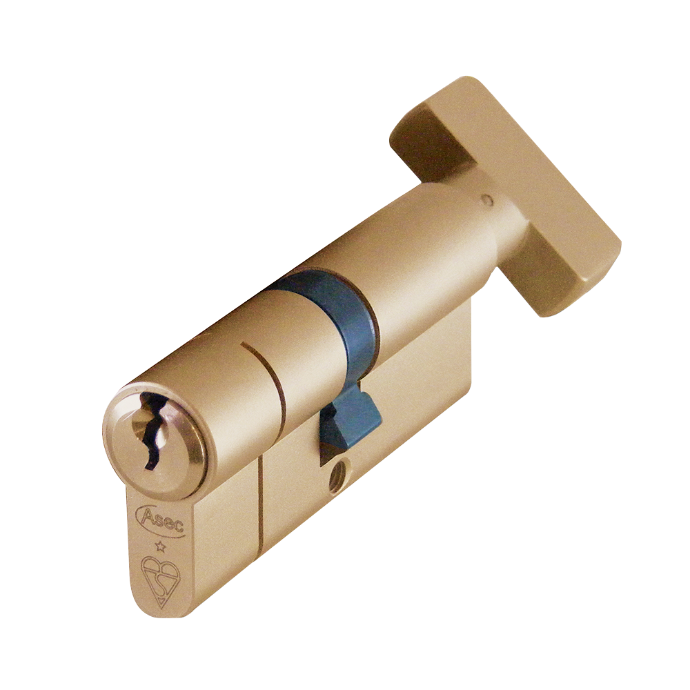 ASEC Kite BS 1 Star Kitemarked Euro Key & Turn Cylinder 70mm 35/T35 30/10/T30 Keyed To Differ Pro - Satin Brass
