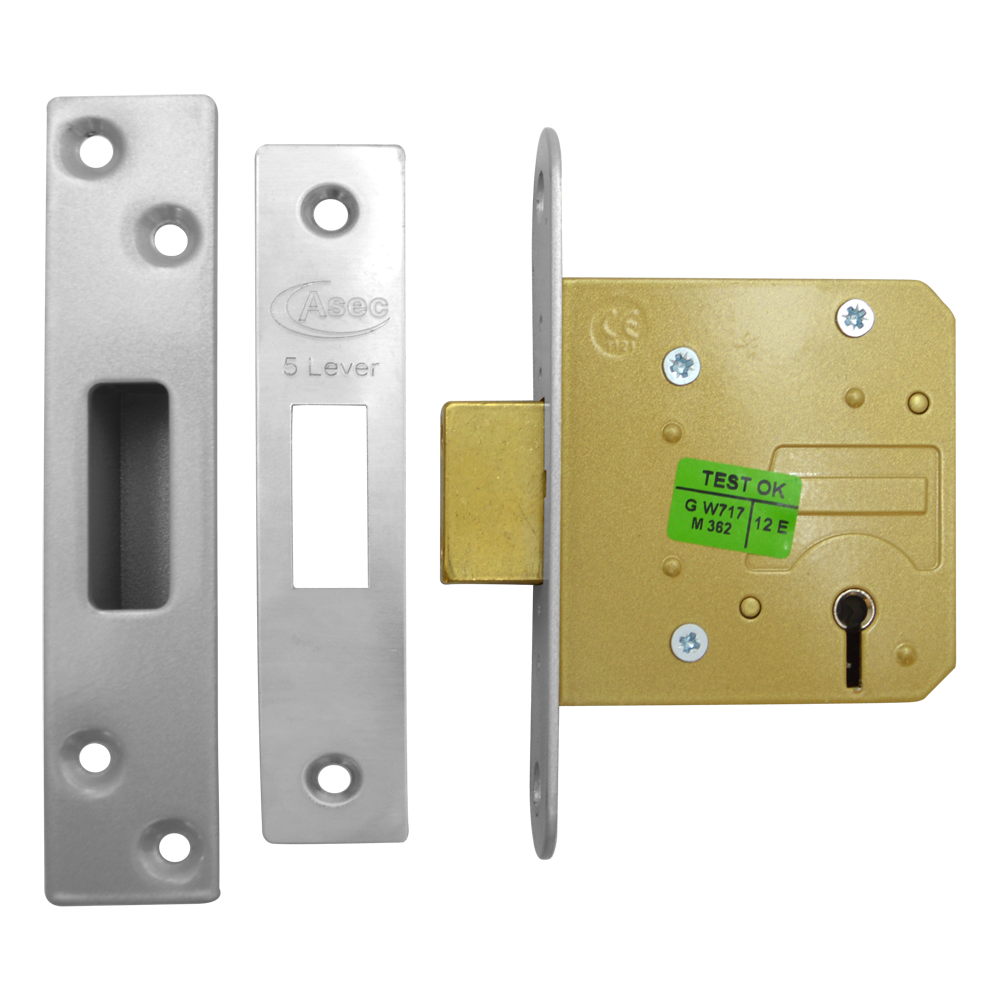 ASEC 5 Lever Deadlock 64mm SS Keyed To Differ - Satin Chrome