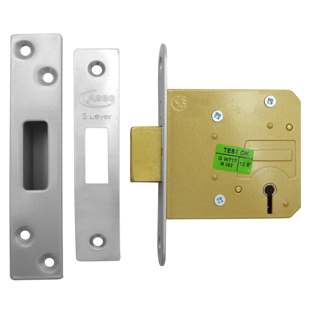 ASEC 5 Lever Deadlock 76mm Keyed To Differ - Stainless Steel