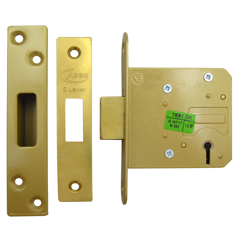 ASEC 5 Lever Deadlock 76mm Keyed To Differ - Polished Brass