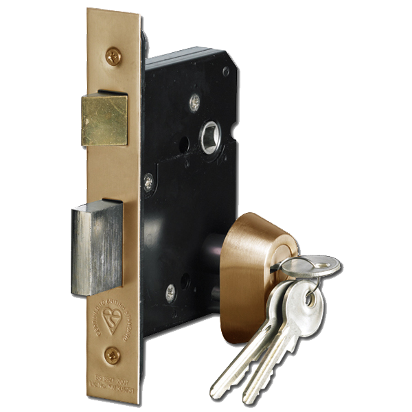 ASEC BS3621 Double Euro Mortice Sashlock 64mm Keyed To Differ - Polished Brass