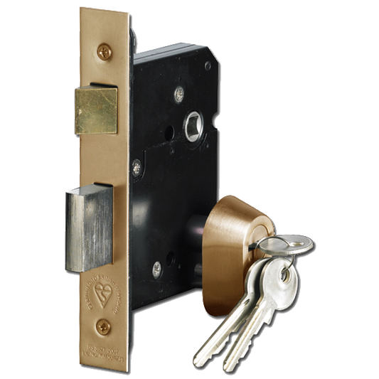 ASEC BS3621 Double Euro Mortice Sashlock 76mm Keyed To Differ - Polished Brass