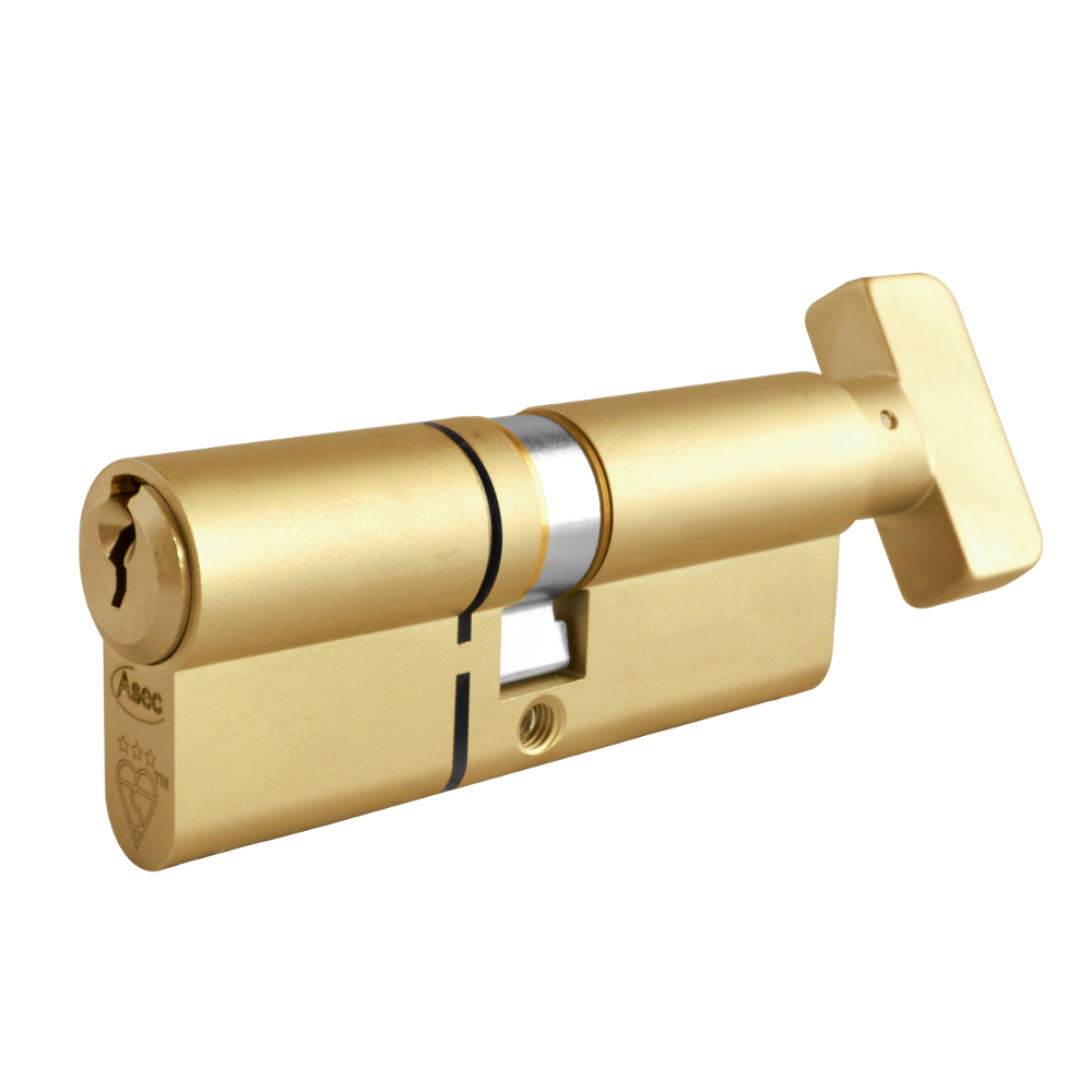 ASEC Kite Elite 3 Star Snap Resistant Euro Key & Turn Cylinder 75mm 35Ext/T40 35/10/30T Keyed To Differ Pro - Satin Brass