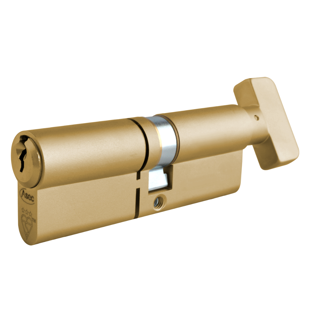 ASEC Kite Elite 3 Star Snap Resistant Euro Key & Turn Cylinder 100mm 55Ext/T45 50/10/40T Keyed To Differ Pro - Satin Brass