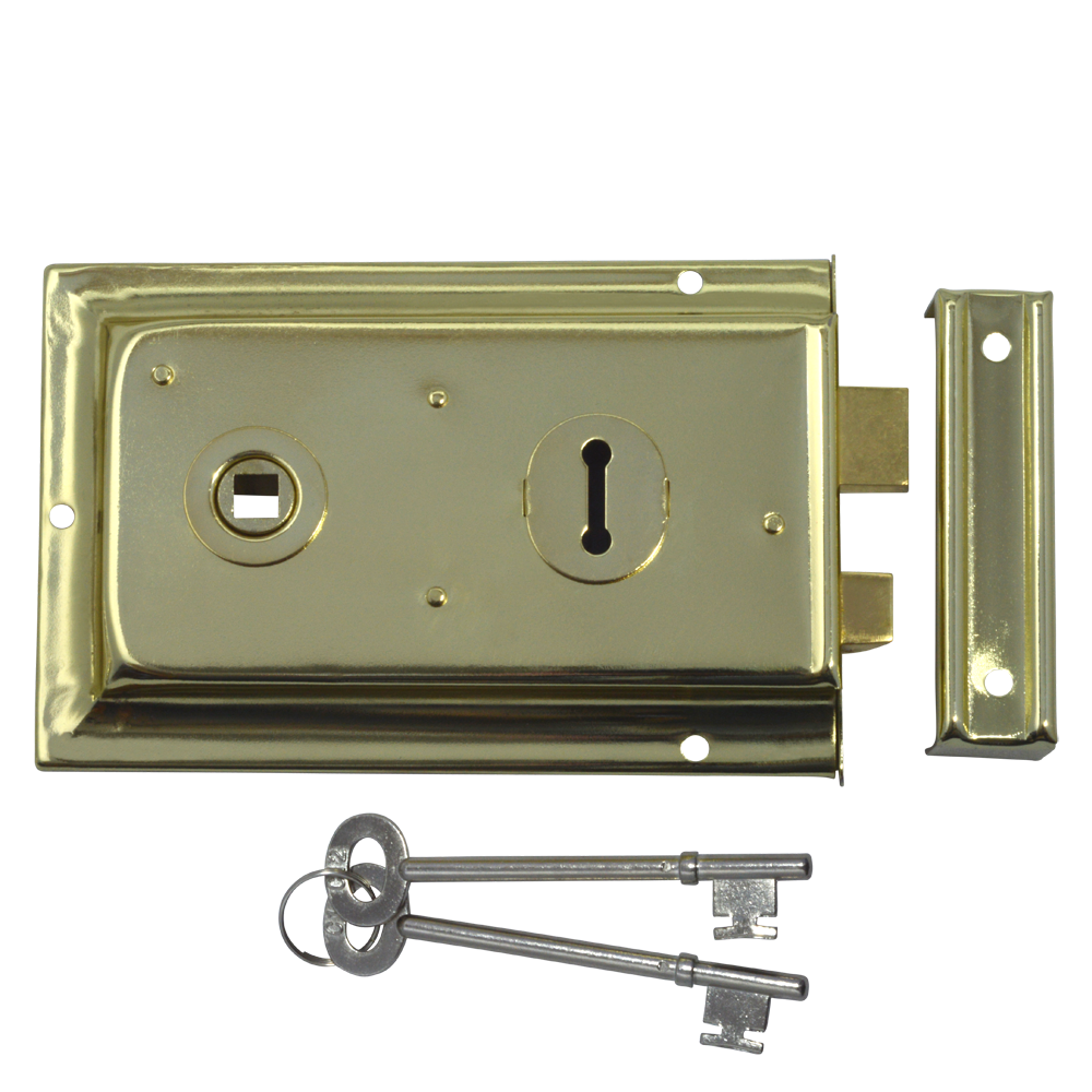ASEC 1 Lever Double Handed Flanged Rimlock - 150mm Brass - Polished Brass
