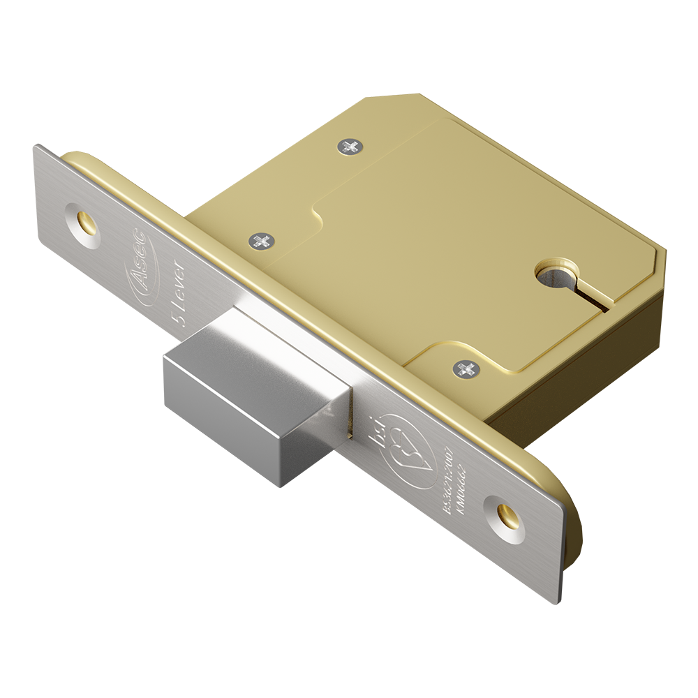 ASEC BS 5 Lever British Standard Deadlock 64mm Keyed To Differ Pro - Stainless Steel