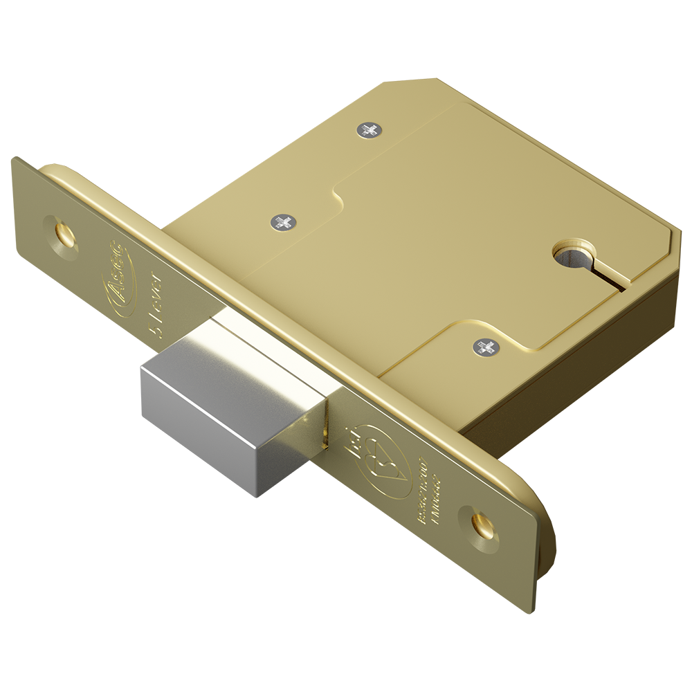 ASEC BS 5 Lever British Standard Deadlock 76mm Keyed To Differ Pro - Polished Brass