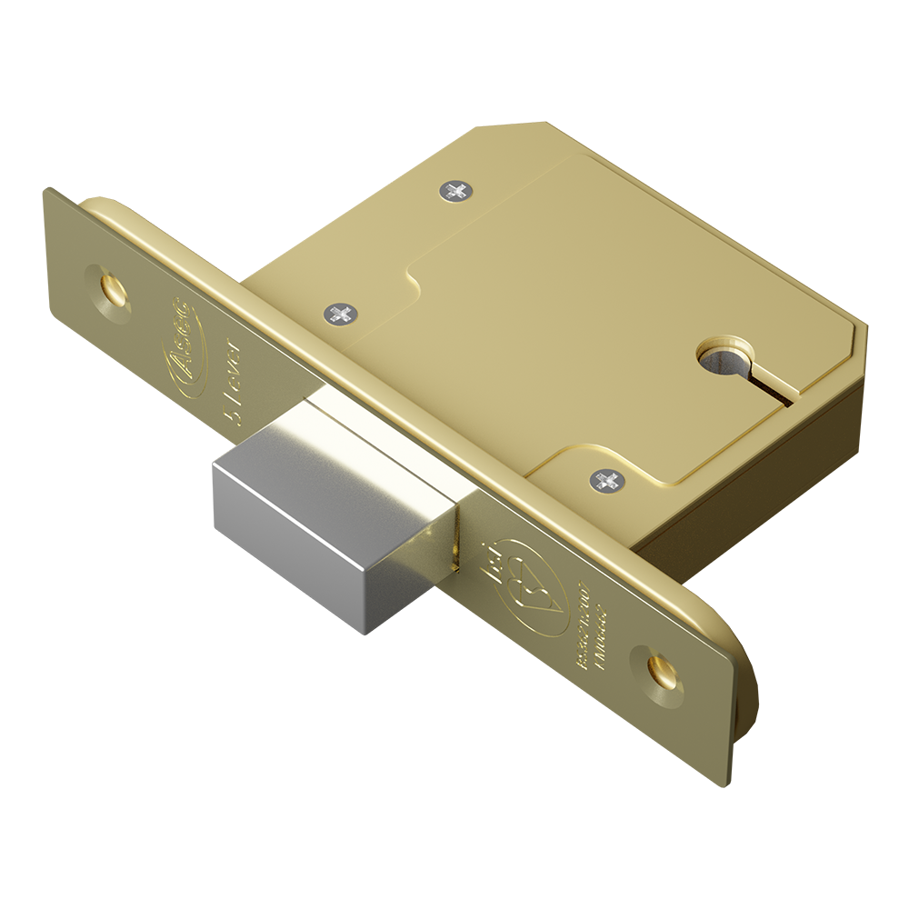 ASEC BS 5 Lever British Standard Deadlock 64mm Keyed To Differ - Polished Brass