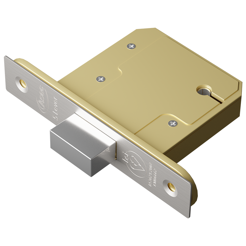 ASEC BS 5 Lever British Standard Deadlock 76mm Keyed To Differ - Stainless Steel