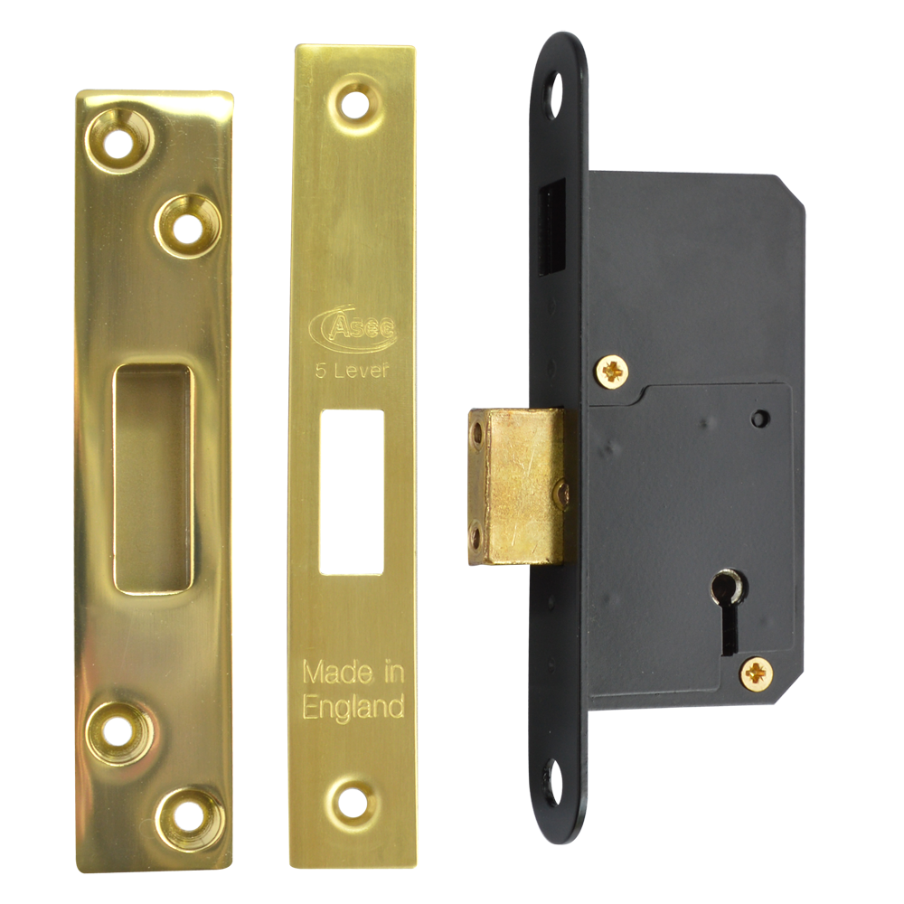 ASEC 50mm 5 Lever Deadlock 50mm Keyed To Differ - Polished Brass