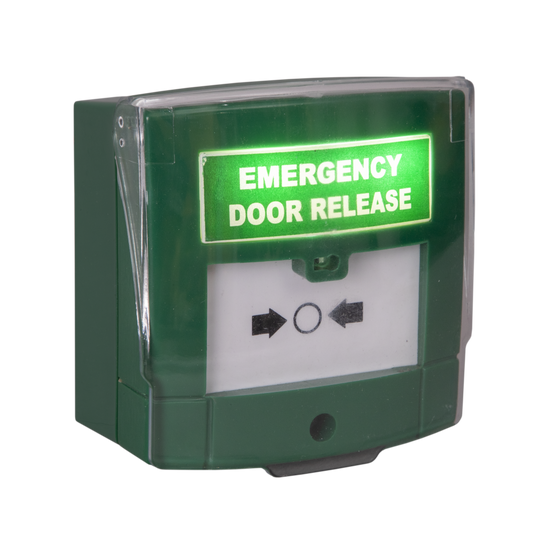 ASEC Emergency Resettable Door Release Double Pole With Cover Buzzer And Illuminated LED - Green