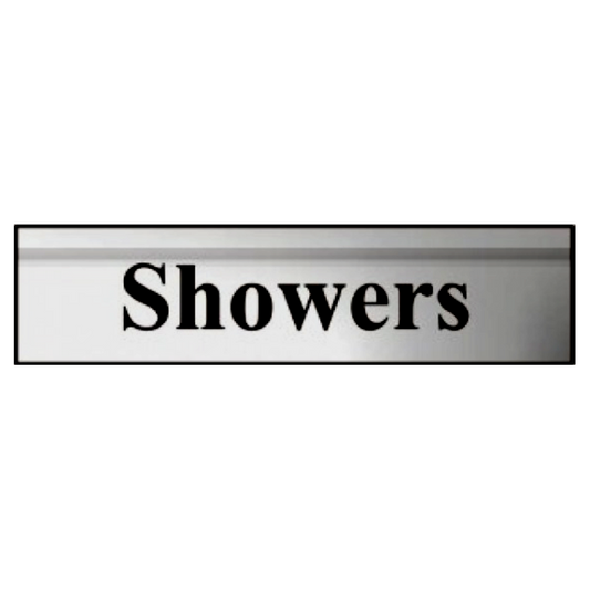 ASEC Showers 200mm X 50mm Silver Self Adhesive Sign Silver - Chrome Plated