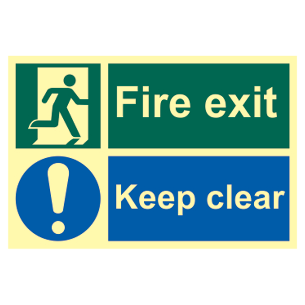 ASEC Fire Escape Keep Clear Sign Photoluminescent 300mm x 200mm 300mm x 200mm - Photoluminescent