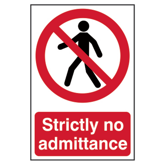 ASEC Strictly No Admittance Sign 200mm x 300mm 200mm x 300mm - Red & White