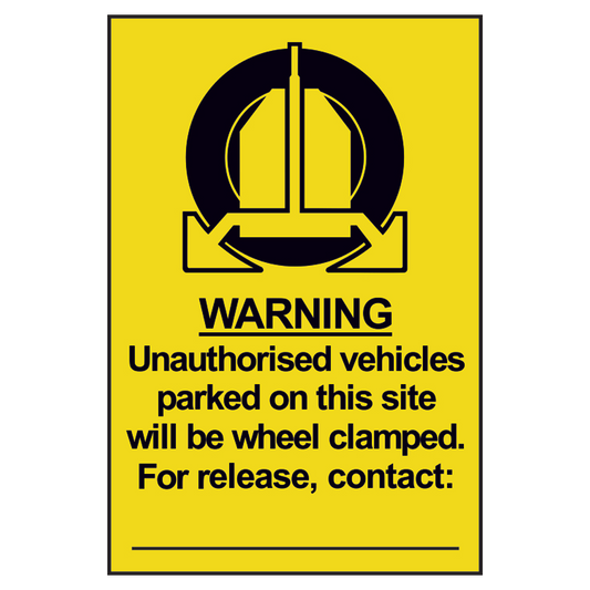ASEC Unauthorised Vehicles Will Be Clamped Sign 200mm x 300mm 200mm x 300mm - Black & Yellow