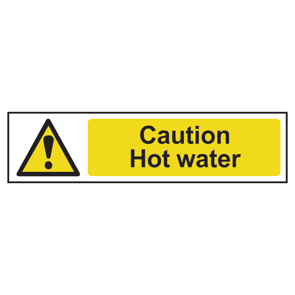 ASEC Caution Hot Water Sign 200mm x 50mm 200mm x 50mm - Black & Yellow